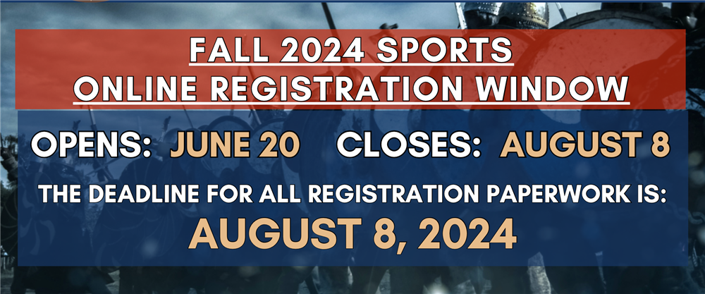 Fall 2024 Sports Registration opens June 20, 2024, and closes August 8, 2024.